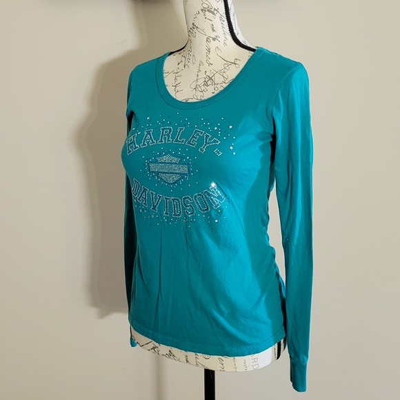 Harley Davidson Belle to Biker Embellished Top Blu - Picture 1 of 6